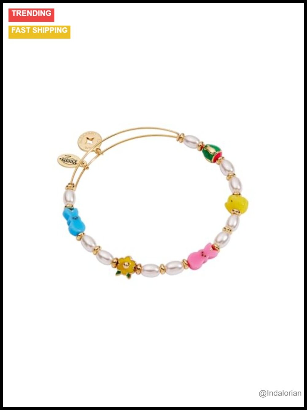 Alex Ani Easter Chick Bunny Beaded Bangle Bracelet Nickel-Free Gold